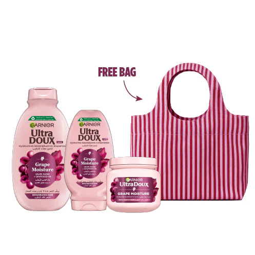 Garnier Ultra Doux Grape Moisture Hydrating Regenerative Trio Bundle + Free Tote