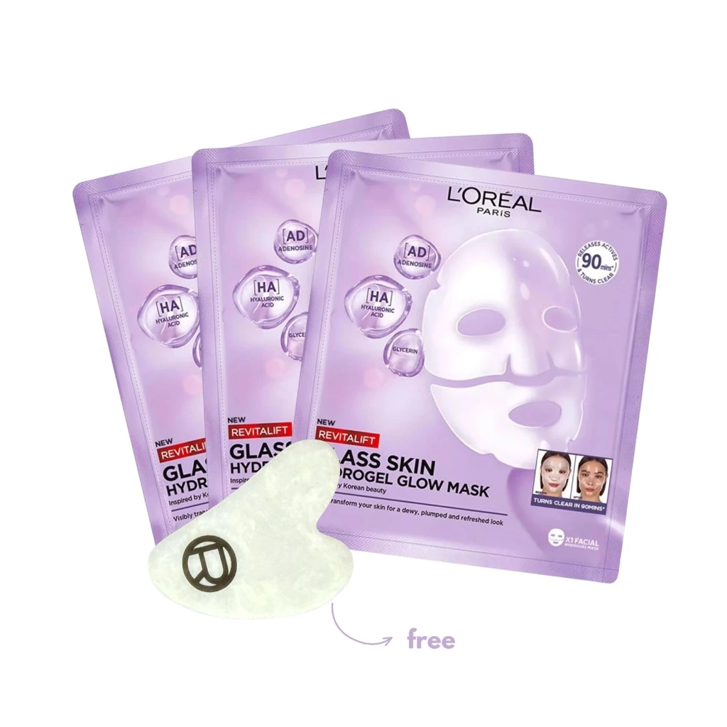 L’Oréal Paris Revitalift 3 Glass Skin Hydrogel Glow Mask +1Guasha Free
