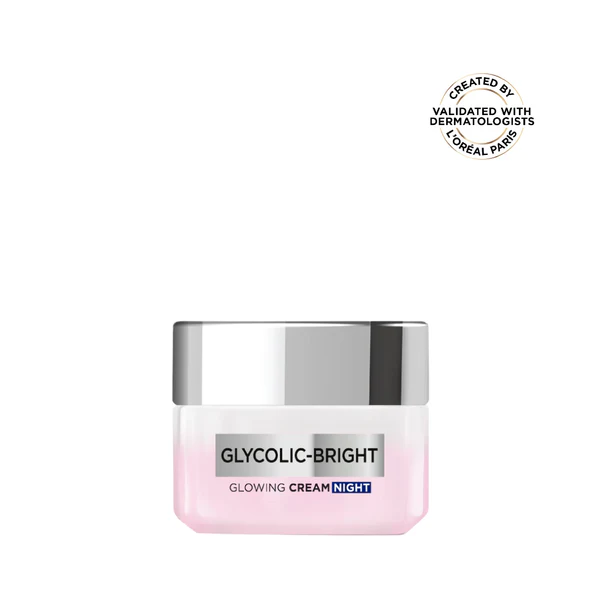 L’Oréal Paris, Glycolic-Bright Glowing Night Cream, for Dark Spots Reduction, Glow Boosting, and Skin Tone Evenness, 50ml